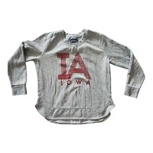Gray and Red IA Iowa Crewneck Sweater Logo L